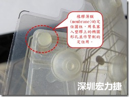 橡膠薄膜(membrane)的定位圓柱，可以用來塞入塑膠上的橢圓形孔洞，最為緊配的定位之用。