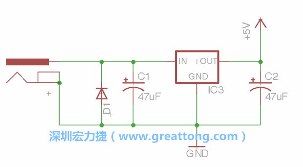 新增RBBB→Power_Jack，將它放在電壓調整器的輸入端旁邊。