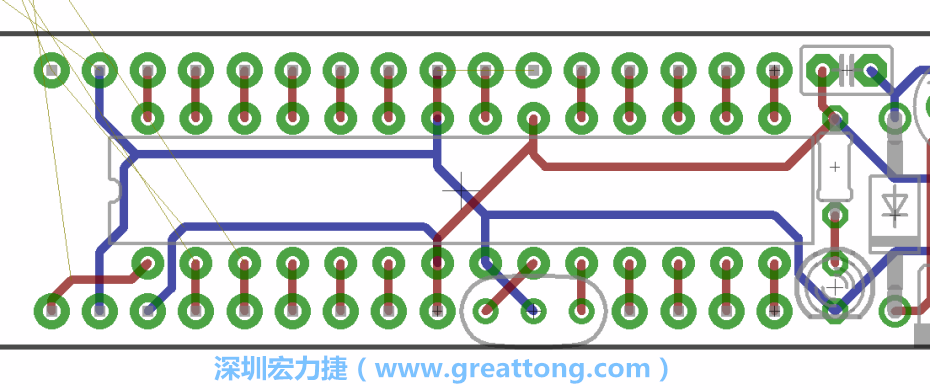 如果可以的話盡量讓接地線保持在電路板的背面，這樣它們就可以在可能范圍內(nèi)和最大的接地面連結(jié)在一起。