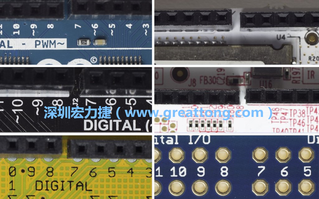 各種不同尺寸的Arduino上第7、8腳位的間距。