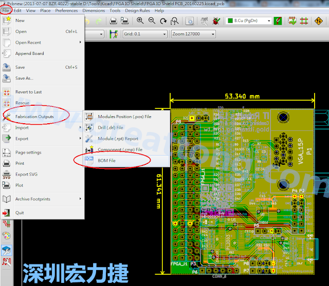 在Kicad的PCB Editor, 點選 File->Fabrication Outputs->BOM File, 即可產生一個 .csv 的Excel 檔案。