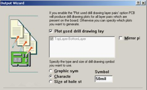 選中“Plot used drill drawing layer”,并將孔圖改為“Cheracte”標示